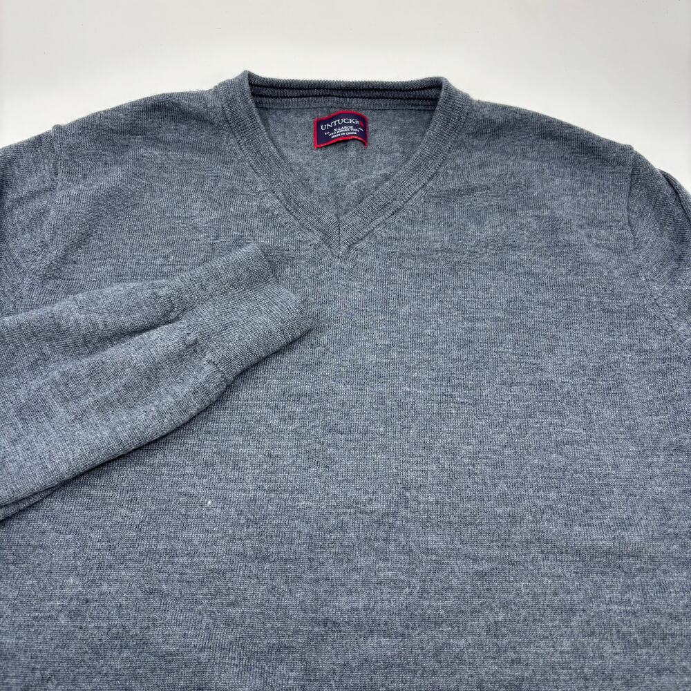 Untuckit XL Solid Gray Merino Wool Vneck Pullover Sweater